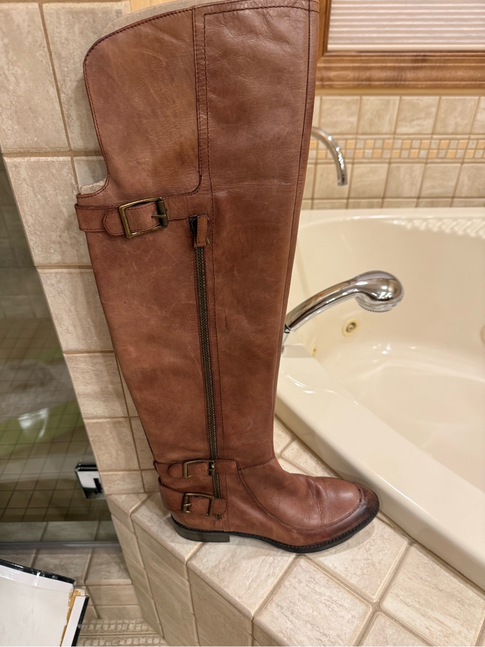 Sam Edelman Paulina Whiskey Lea Tall Brown Leather Over-the-Knee Riding Boots